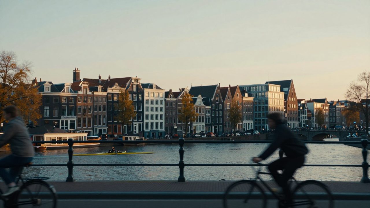 Amsterdam Oost viewed from bridge over the Amstel.