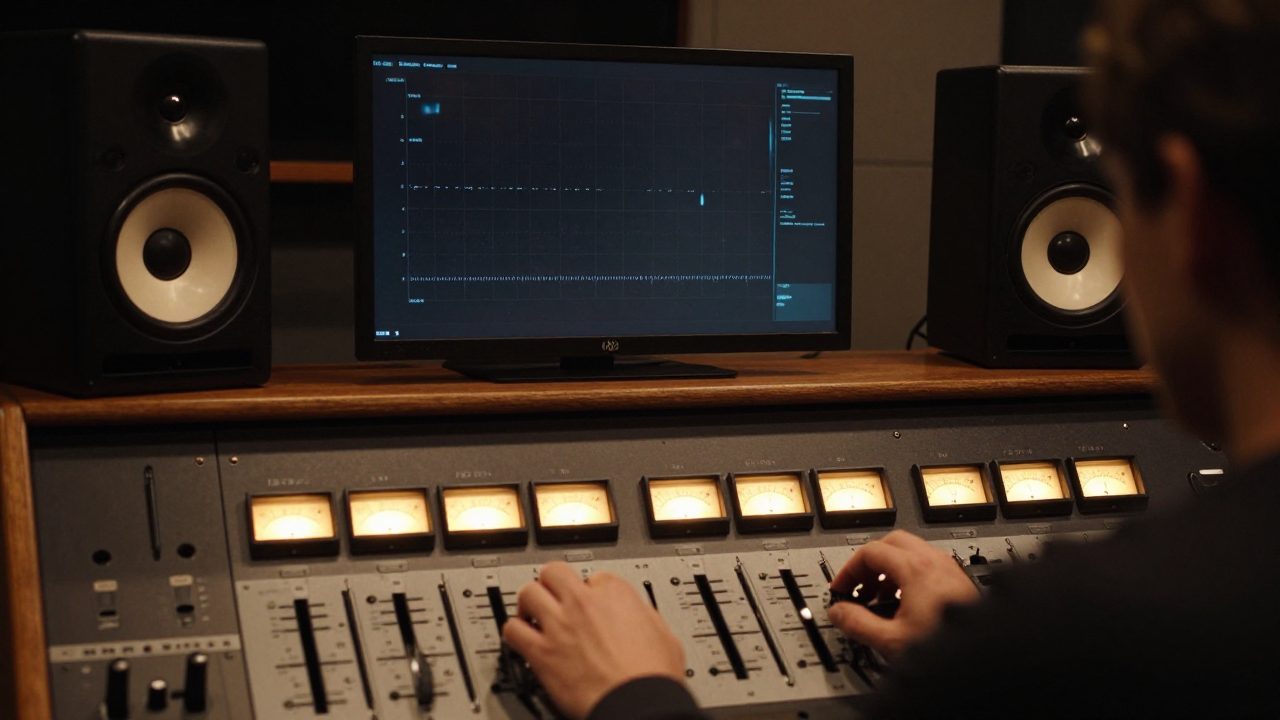 Engineer listening and comparing volume on mastering setup.